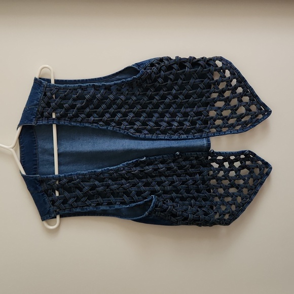 Vintage Denim Lattice Woven Vest - Picture 1 of 6